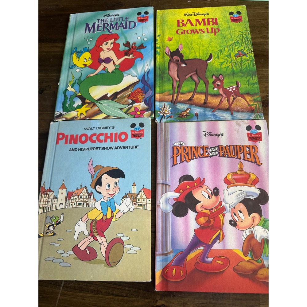 Disney Wonderful World of Reading Book Lot Little Mermaid Bambi Pinocchio Mickey